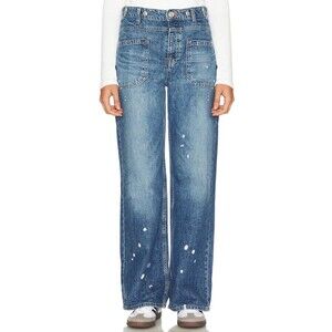 Free People We the Free Palmer Cuffed Jeans Size 27 Distressed Splatter $128